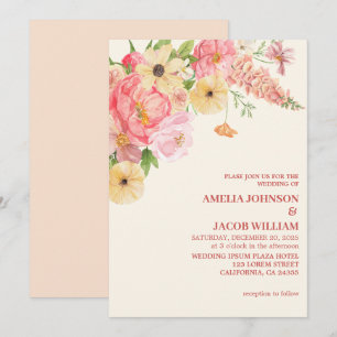 Chic Watercolor Blütenbutter, gelber Pfirsich Hoch Einladung