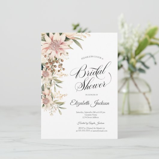 Chic Watercolor Boho Blume Brautparty Einladung (Stehend Vorderseite)