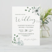 Chic Watercolor Botanical Green Wedding Script Einladung (Stehend Vorderseite)