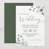Chic Watercolor Botanical Green Wedding Script Einladung (Vorne/Hinten)