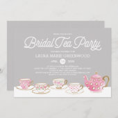 Chic Watercolor Bridal Tee Party Brautparty Einladung (Vorne/Hinten)