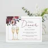 Chic Watercolor Burgund Verlobung-Dinner Einladung (Stehend Vorderseite)