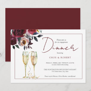 Chic Watercolor Burgund Verlobung-Dinner Einladung
