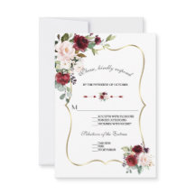 Chic Watercolor Burgundy Blush Floral Gold Hochzei