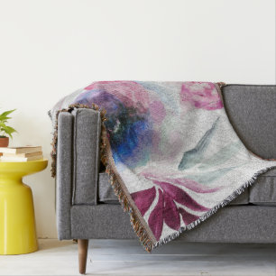 Chic Watercolor Burgundy Botanical Textured Decke