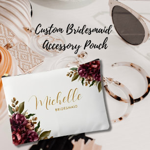 Chic Watercolor Burgundy Floral Bouquet Bridesmaid Zubehörtasche