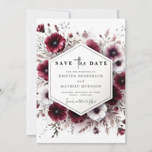 Chic Watercolor Burgundy Wedding Save The Date (Vorderseite)