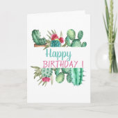 Chic Watercolor Cactus Birthday Karte (Vorderseite)