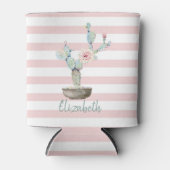 Chic Watercolor Cactus, Pink Stripes Dosenkühler (Vorderseite)