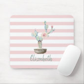 Chic Watercolor Cactus, Pink Stripes Mousepad (Mit Mouse)