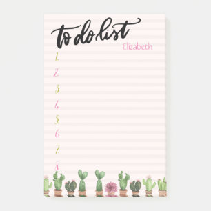 Chic Watercolor Cactus Pink Stripes to do List Post-it Klebezettel