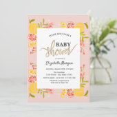 Chic Watercolor Citrus Frame Baby Dusche Einladung (Stehend Vorderseite)