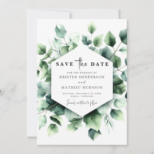 Chic Watercolor Eucalyptus Digital Wedding Save The Date (Vorderseite)