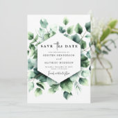 Chic Watercolor Eucalyptus Digital Wedding Save The Date (Stehend Vorderseite)