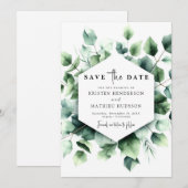 Chic Watercolor Eucalyptus Digital Wedding Save The Date (Vorne/Hinten)