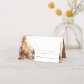 Chic Watercolor Fall Autumn Landscape Wedding Platzkarte (Rückseite)