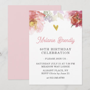 Chic Watercolor Floral 60. Geburtstagsparty Einlad Einladung