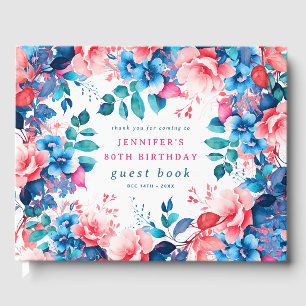 Chic Watercolor Floral 80. Geburtstag Gästebuch