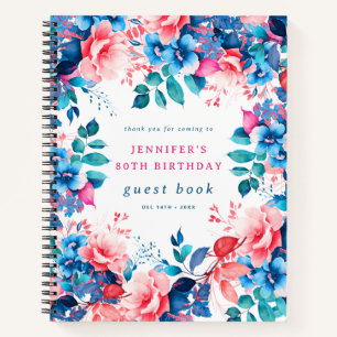 Chic Watercolor Floral 80. Geburtstag Gästebuch Notizblock