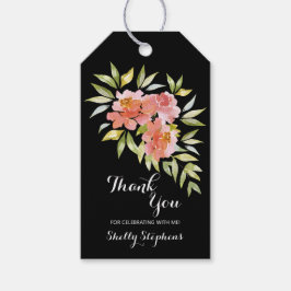 Chic Watercolor Floral Blooms Black Brautparty Geschenkanhänger