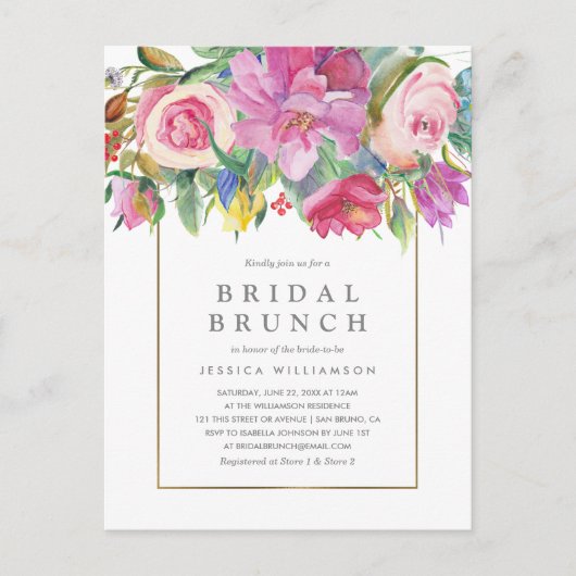 Chic Watercolor Floral Bridal Brunch Postkarte (Vorderseite)
