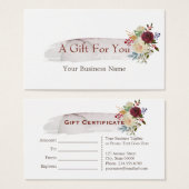 Chic Watercolor Floral Burgundy Geschenkgutschein (Vorne & Hinten)