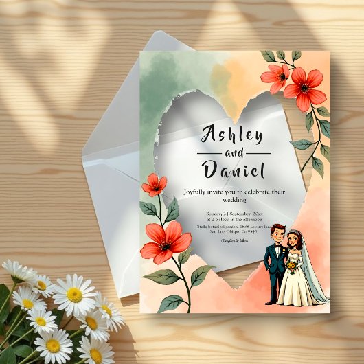 Chic Watercolor floral Dusty Bride Groom Wedding Acryleinladungen