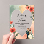 Chic Watercolor floral Dusty Bride Groom Wedding Acryleinladungen (Insitu (Handheld))