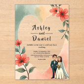 Chic Watercolor floral Dusty Bride Groom Wedding Acryleinladungen (Vorderseite)