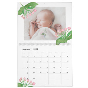 Chic Watercolor Floral Editable Year Foto Kalender
