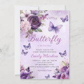 Chic Watercolor Floral Girl Butterfly Babydusche Einladung (Vorderseite)
