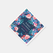 Chic Watercolor Floral Happy Birthday Navy Blue Serviette (Ecke)
