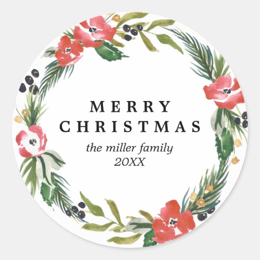 Chic Watercolor Floral Holiday Aufkleber (Vorderseite)