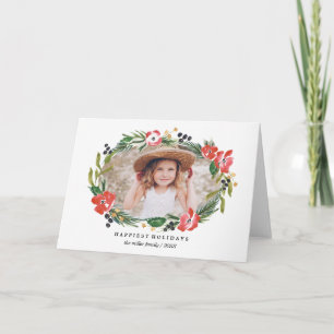 Chic Watercolor Floral Holiday Foto Feiertagskarte