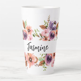 Chic Watercolor Floral Latte Tasse