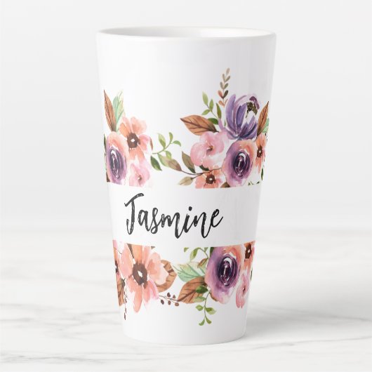 Chic Watercolor Floral Latte Tasse (Vorderseite)