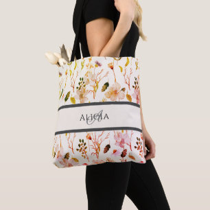 Chic Watercolor Floral Monogram Totbeutel Tasche