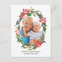 Chic Watercolor Floral Oval Holiday Foto