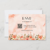 Chic Watercolor Floral QR Code RSVP Karte (Vorderseite)