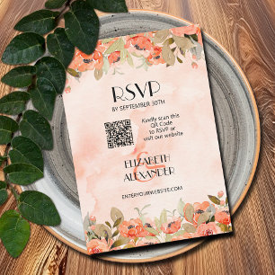 Chic Watercolor Floral QR Code RSVP Karte