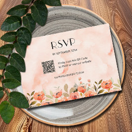Chic Watercolor Floral QR Code RSVP Karte