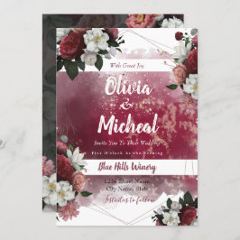 Chic Watercolor Floral Red Burgundy Thema laden Einladung