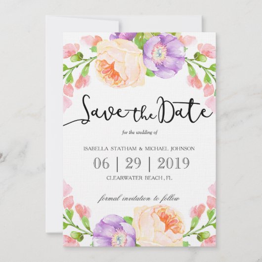 Chic Watercolor Floral "Save the Date" Save The Date (Vorderseite)
