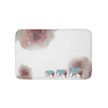 Chic Watercolor Floral und Elephant Bath Mat