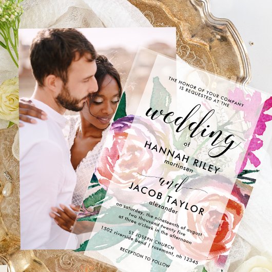 Chic Watercolor Floral Wedding Acryleinladungen