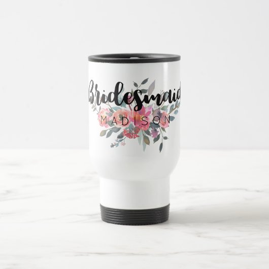 Chic Watercolor Floral Wedding Bridesmaid Reisebecher (Mittel)