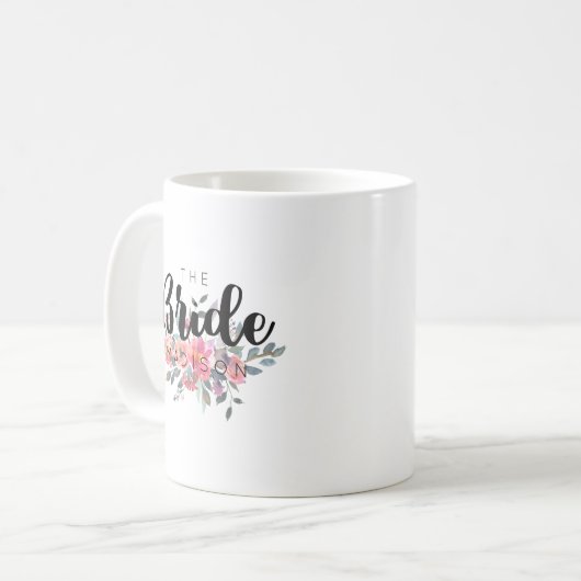 Chic Watercolor Floral Wedding Bridge Kaffeetasse (Vorderseite Links)