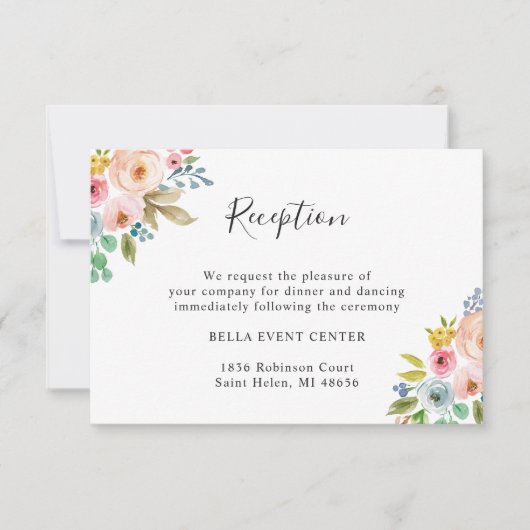 Chic Watercolor Floral Wedding Details Einladung (Vorderseite)