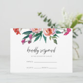 Chic Watercolor Floral Wedding RSVP Einladung (Stehend Vorderseite)
