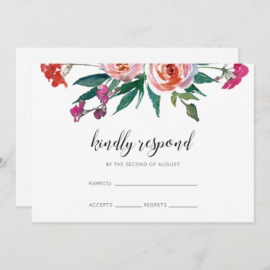 Chic Watercolor Floral Wedding RSVP Einladung (Vorne/Hinten)